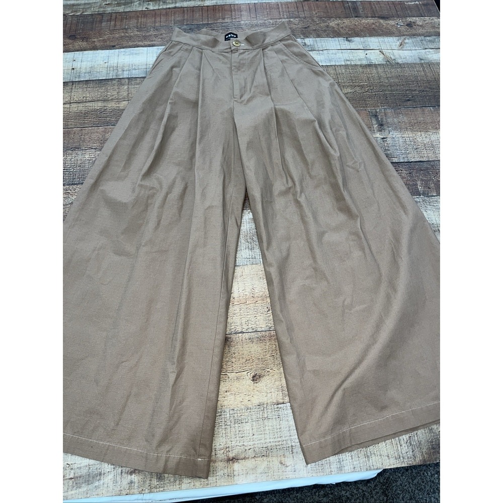 Women's esby Wide Leg Pleated Tan Pant Sz 2 (2684)